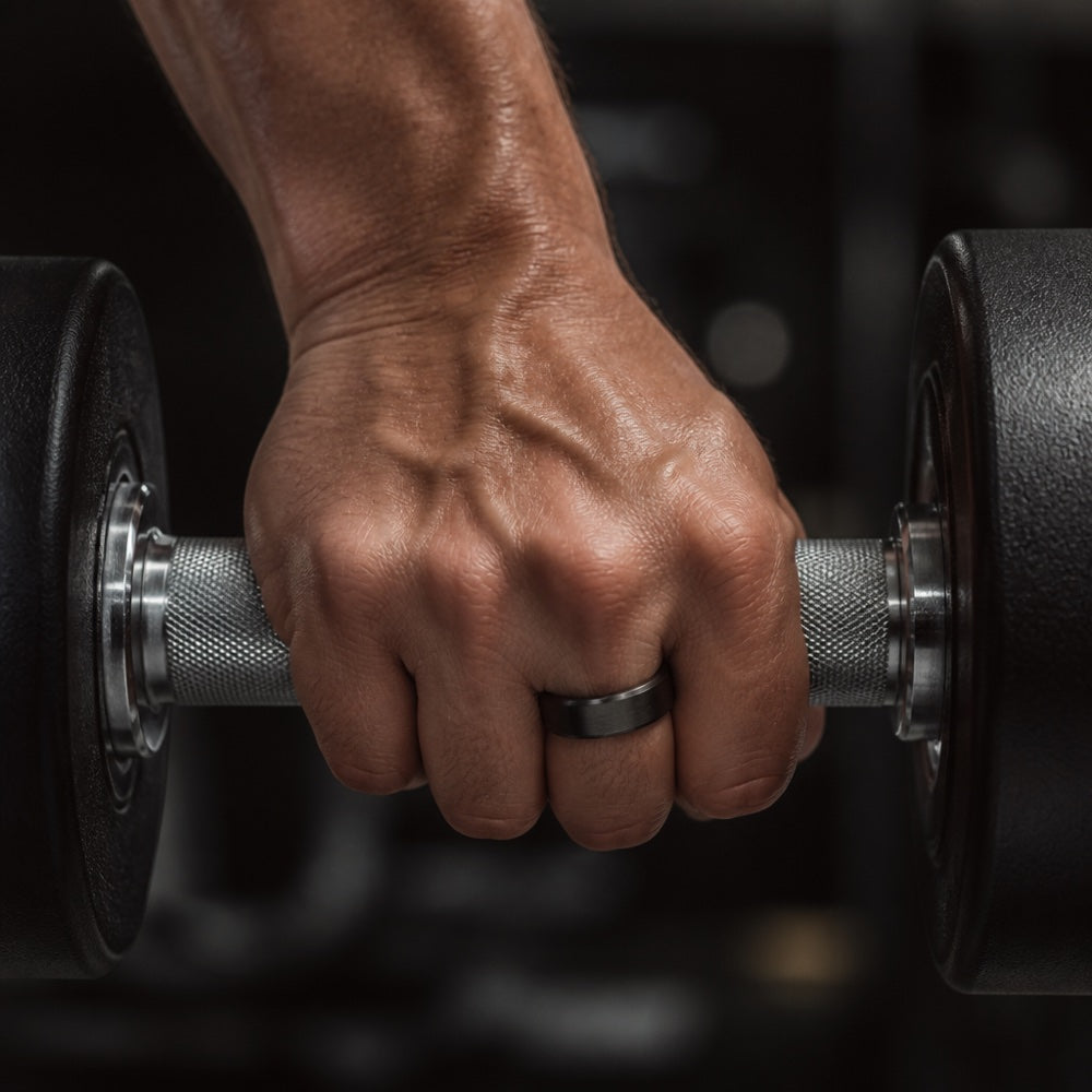 Chris wearing VYORA ring at the gym
