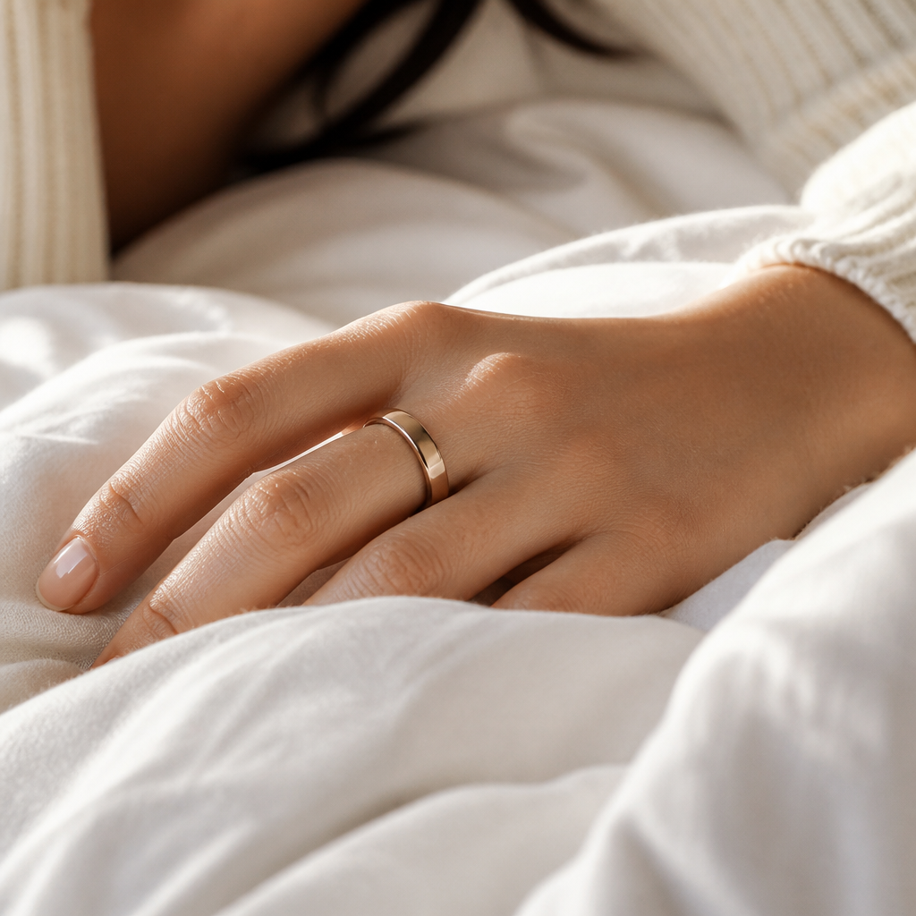 Ava wearing VYORA ring in bed